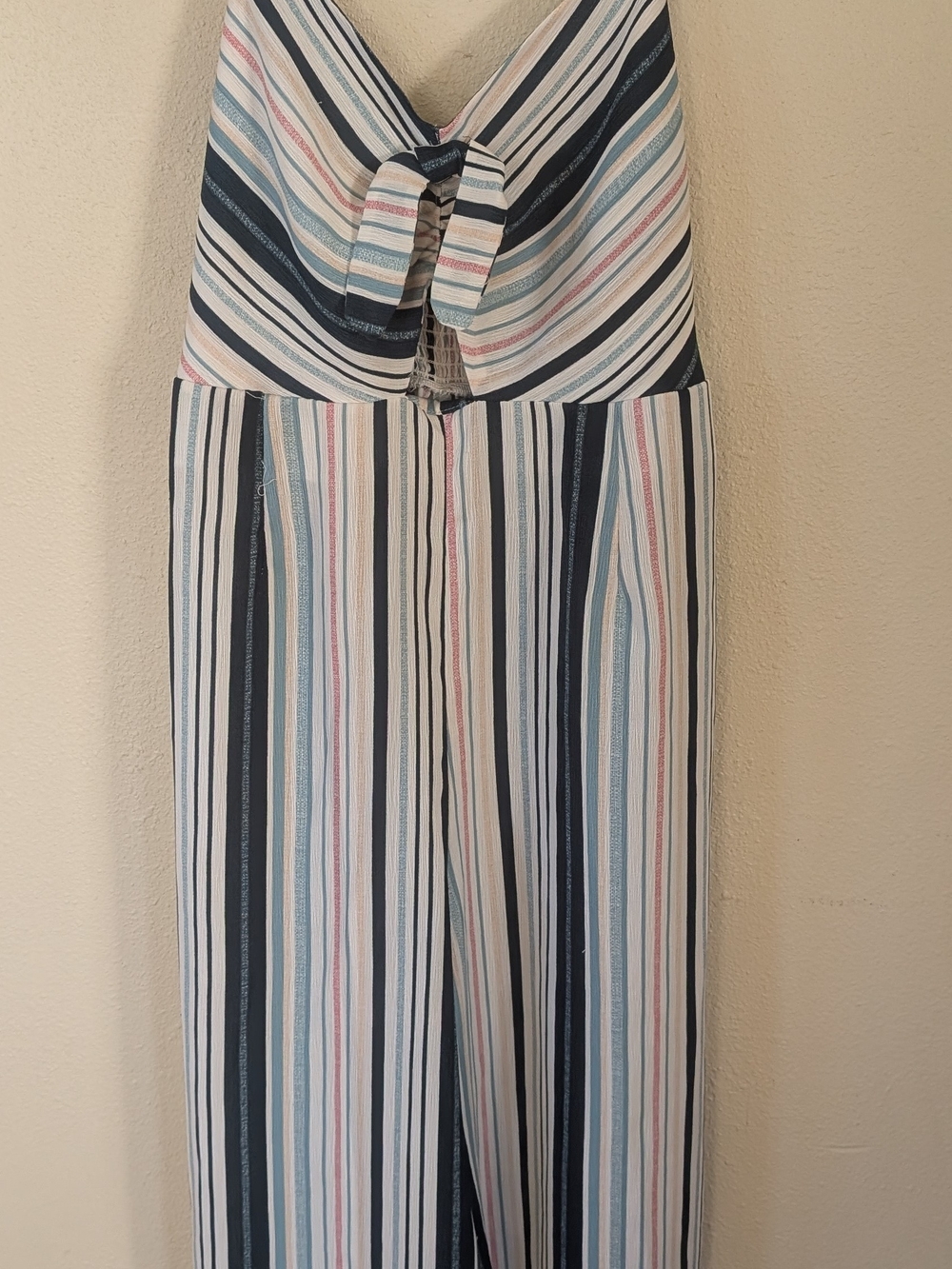 Xhilaration Striped Tie-Front Jumpsuit in Navy, Light Blue & Pink M